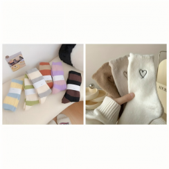 Wholesale of Colorblock Stripes and Heart Plush Socks Set